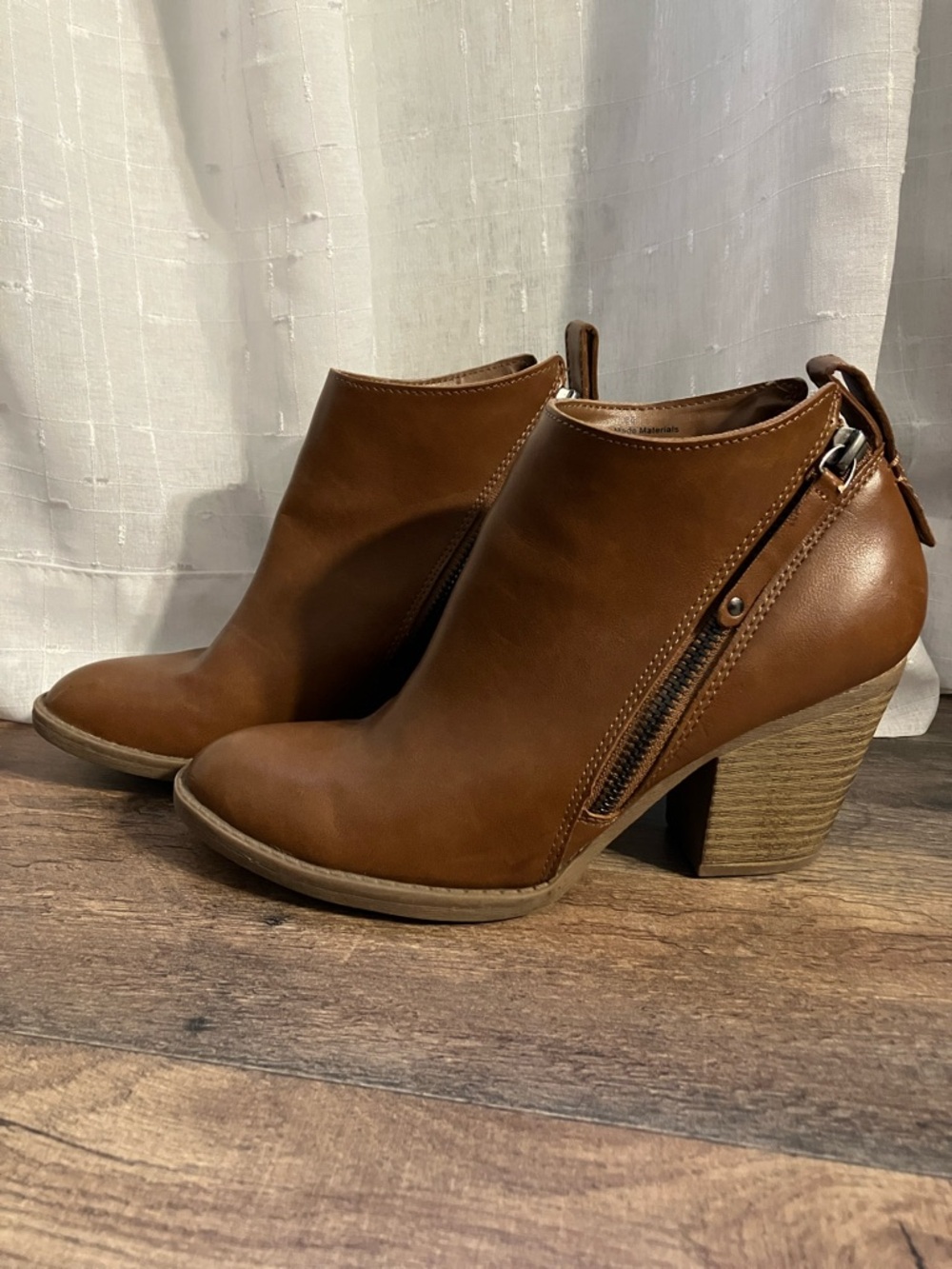 DV by Dolce Vita Cognac Brown Leather Ankle Booties with Side Zip Detail
